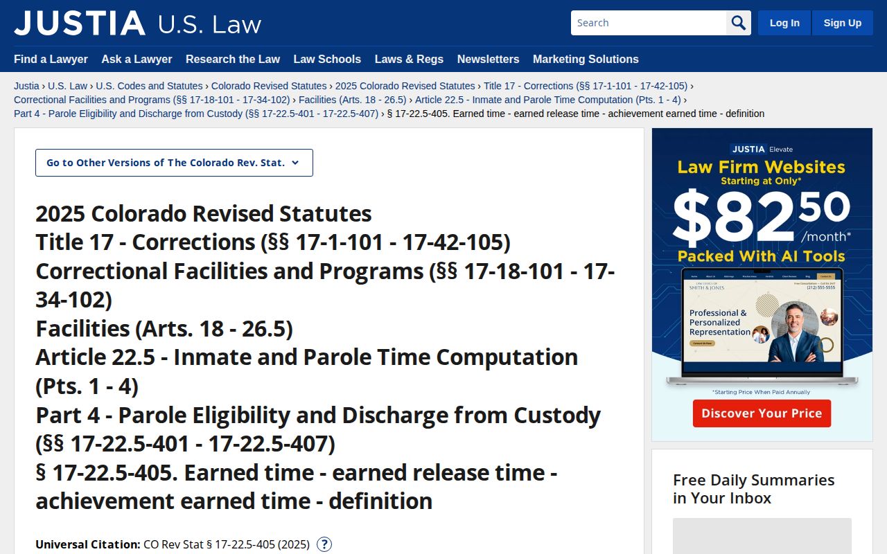 Colorado earned-time statute page