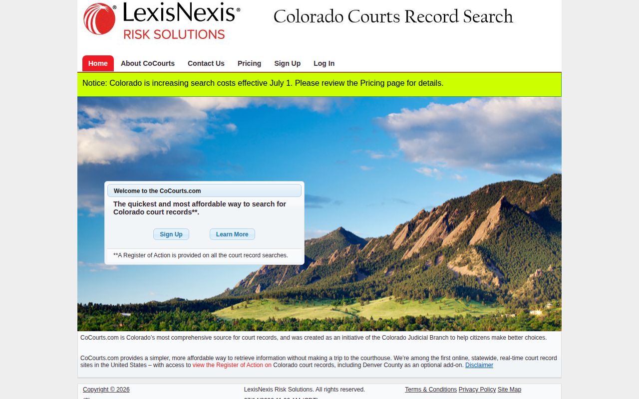 CoCourts Register of Action search source
